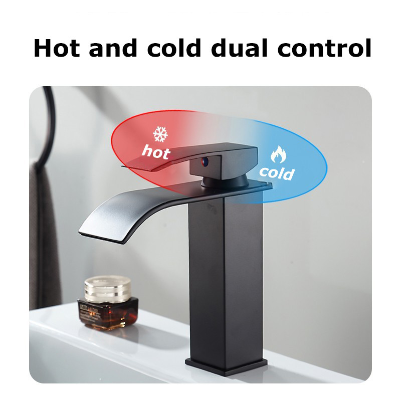 Premium Bathroom Copper Core Waterfall Stainless Steel Basin Faucet Kitchen Wash Basin Hot And Cold 2