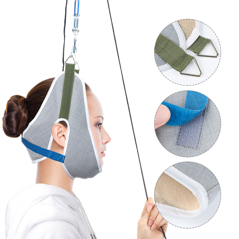 Adjustable Over Door Hanging Neck Traction Kit with Cushion Belt Brace, Cervical Correction Stretcher & Head Massager