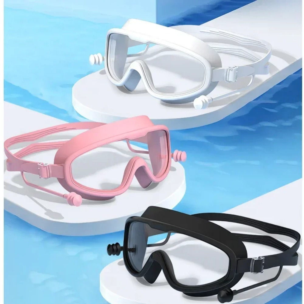 Swimming Goggles Silicone, Big Frame Swim Glasses with Earplugs for Men, Women, Professional HD Anti-Fog Eyewear