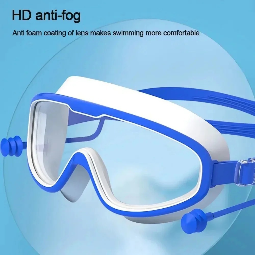 Swimming Goggles Silicone, Big Frame Swim Glasses with Earplugs for Men, Women, Professional HD Anti-Fog Eyewear