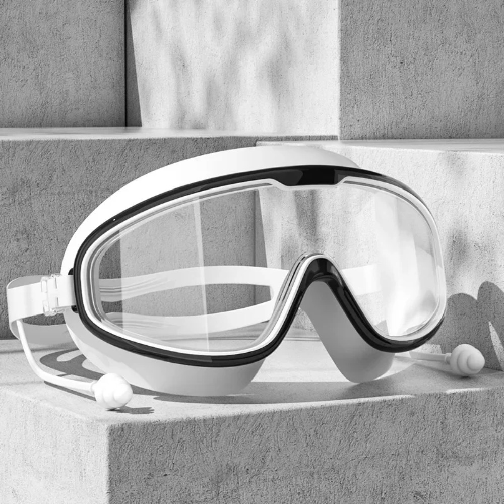 Swimming Goggles Silicone, Big Frame Swim Glasses with Earplugs for Men, Women, Professional HD Anti-Fog Eyewear