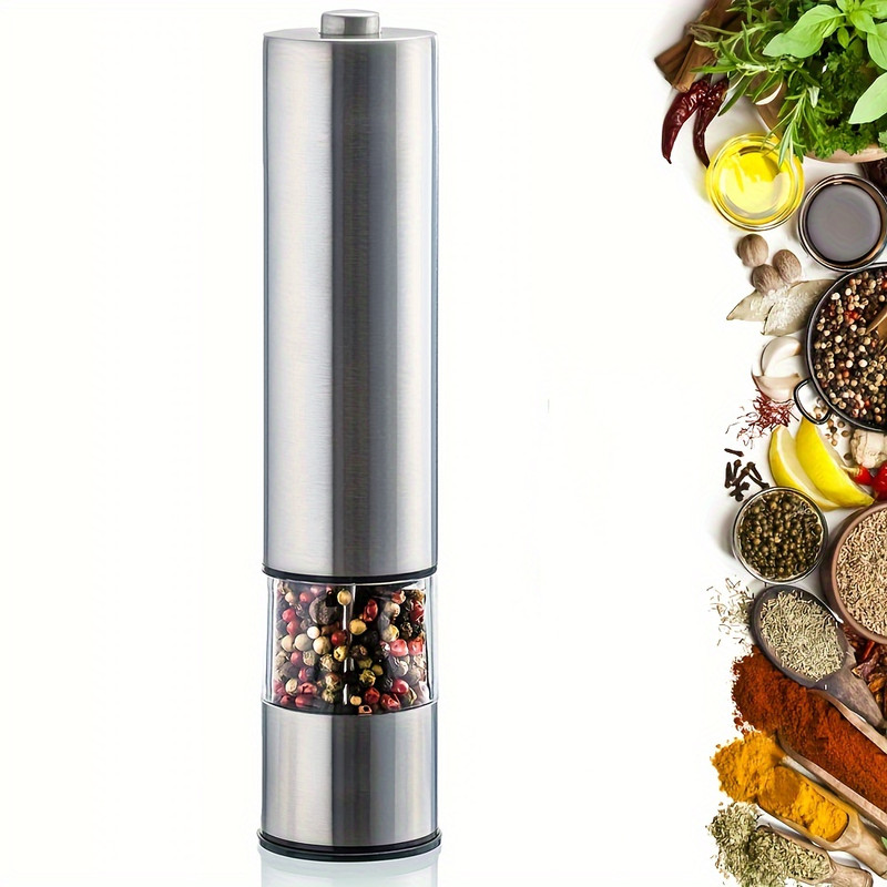 Electric Salt Pepper Grinder Set One Handed Operation Stainless Steel Spice Mill With LED Light Adj 6