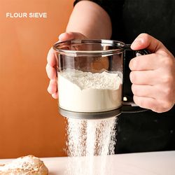 semi-automatic flour sifter with hand press design transparent flour sieve, non-stick baking tool for effortless kitchen