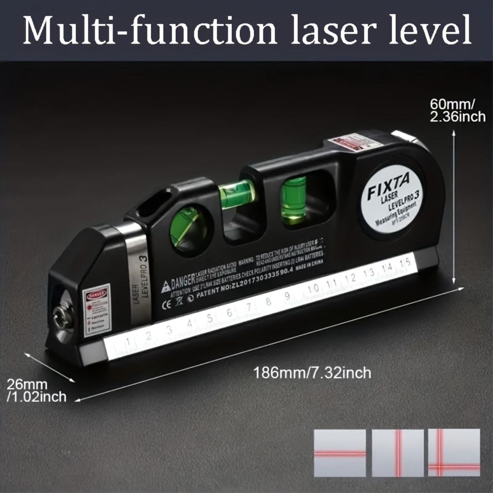 Multipurpose Laser Level Kit, Easy to Use Cross Line Laser Tool with Standard Level & Measure Tape Ruler