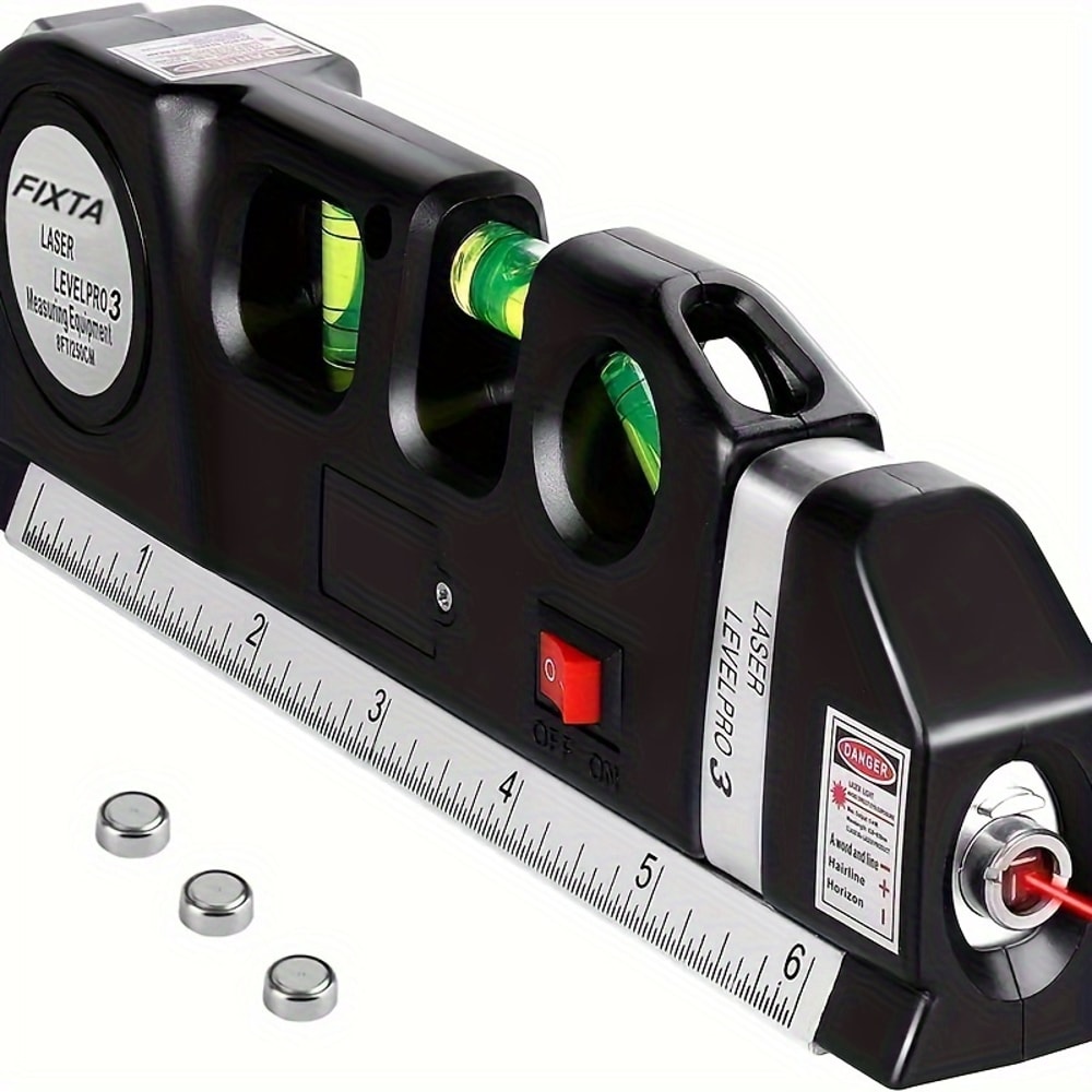 Multipurpose Laser Level Kit, Easy to Use Cross Line Laser Tool with Standard Level & Measure Tape Ruler