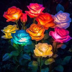 outdoor solar lights decorative rose flower garden lamp heads lawn light for patio, yard & garden decor