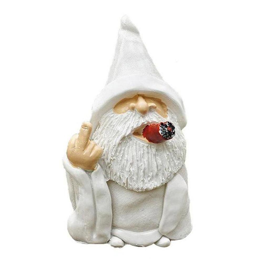 Funny White Beard Old Man Smoking Statue Resin Garden Gnome Ornament With Middle Finger  Scissors H 6