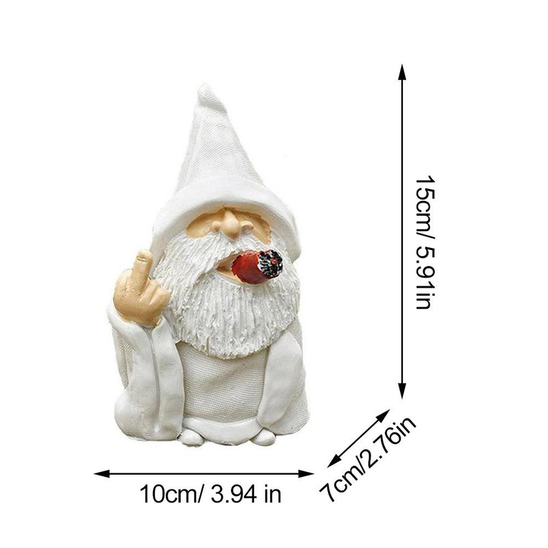 Funny White Beard Old Man Smoking Statue Resin Garden Gnome Ornament With Middle Finger  Scissors H 5