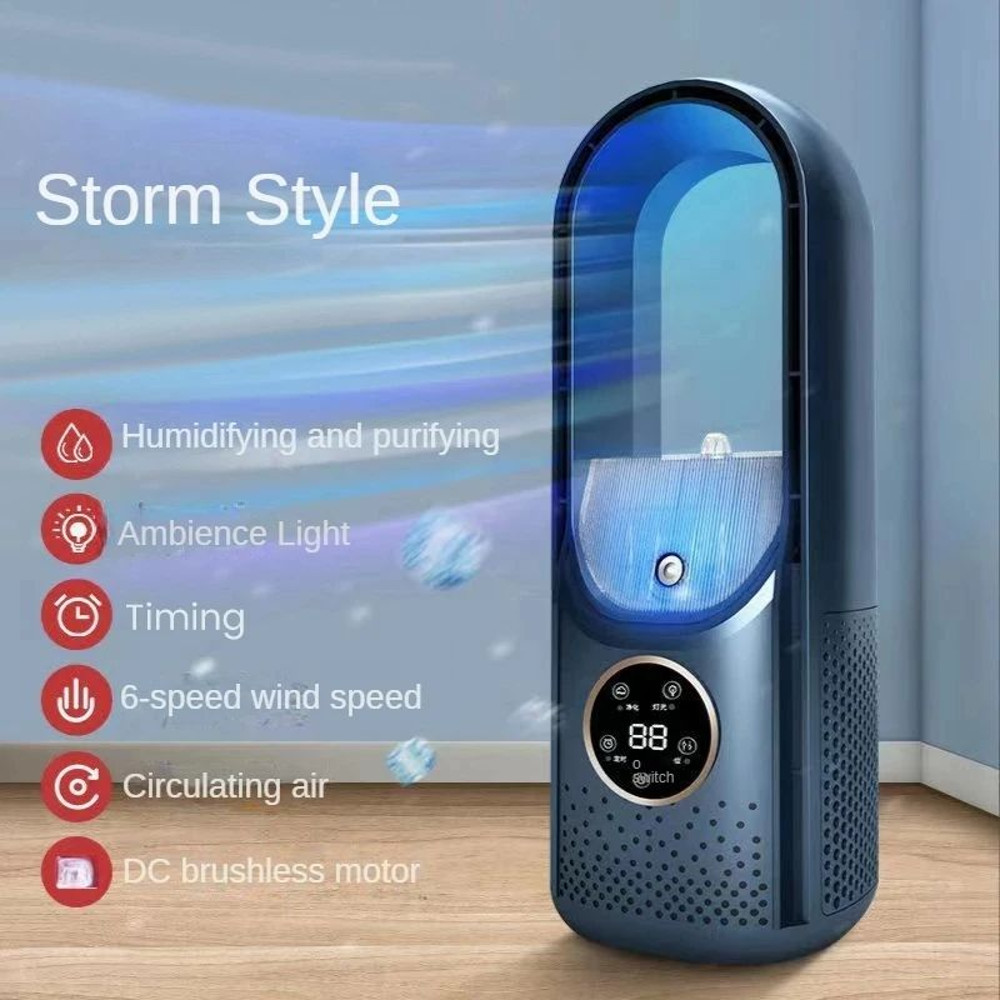 Portable USB Air Cooler Leafless Electric Fan Speed Silent Timer Air Conditioner Cooling Fan  Humid 0