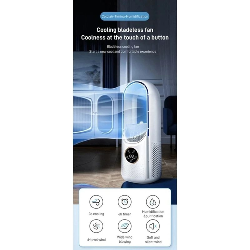 Portable USB Air Cooler Leafless Electric Fan Speed Silent Timer Air Conditioner Cooling Fan  Humid 1