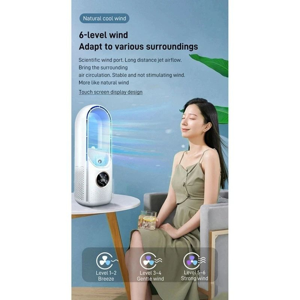 Portable USB Air Cooler Leafless Electric Fan Speed Silent Timer Air Conditioner Cooling Fan  Humid 2