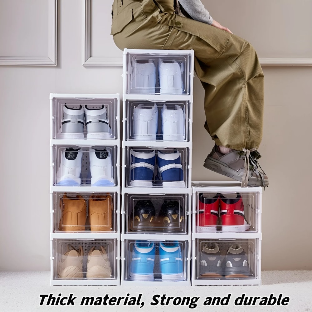 Stackable Layers Shoes Box Foldable Transparent Sneaker Shoe Storage Cabinet Organizer Dustproof Hi