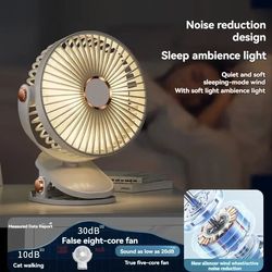 rechargeable portable mini clip fan, wireless electric air circulator with led light, clip-on & handheld home fan