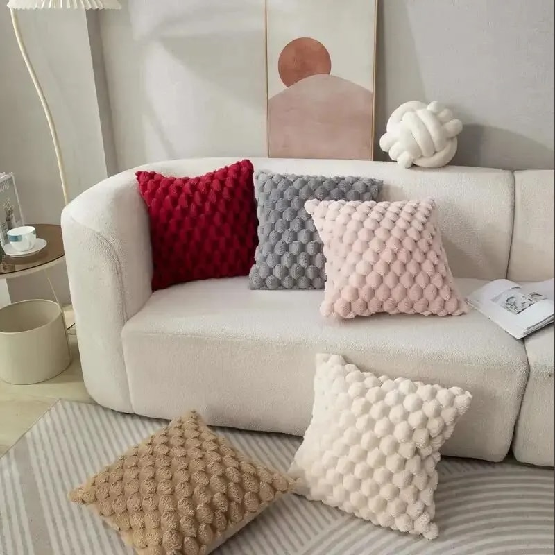 Cream White Pineapple Grid Turtle Pattern 3D Soft Plush Throw Pillowcase Decorative Cushion Cover F 0