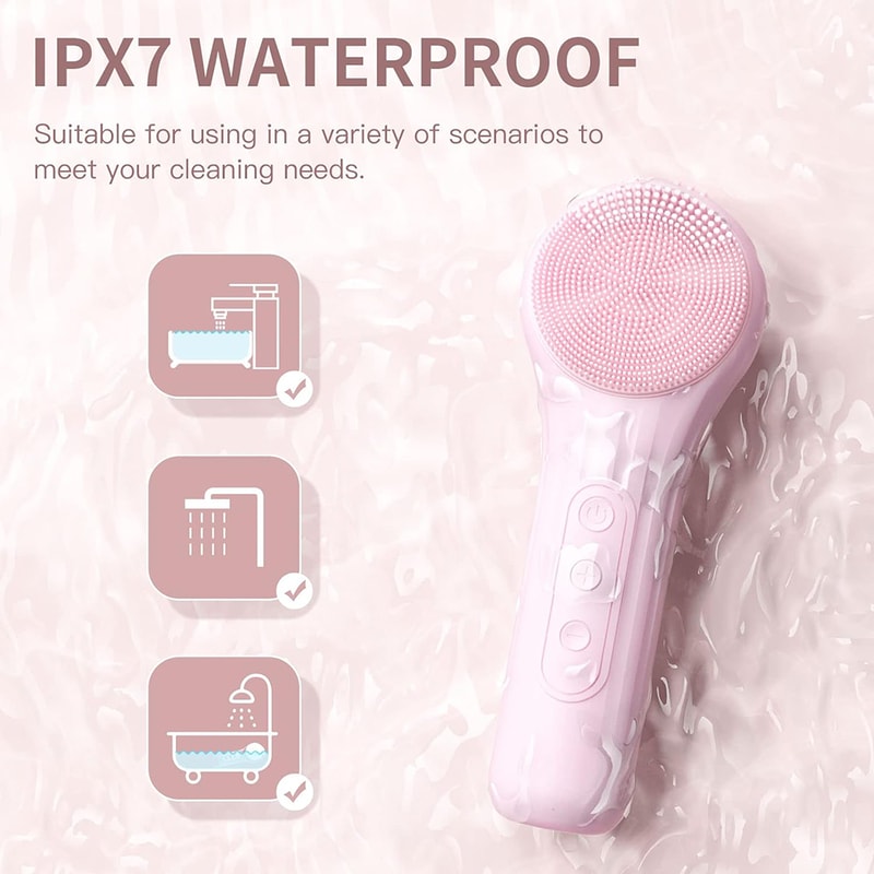 Rechargeable Sonic Waterproof Facial Cleansing Brush, Exfoliating Vibrating Scrubber & Deep Clean Face Cleaner for Skin