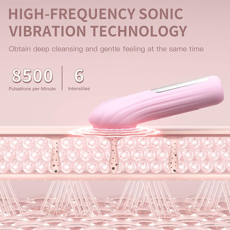 Rechargeable Sonic Waterproof Facial Cleansing Brush, Exfoliating Vibrating Scrubber & Deep Clean Face Cleaner for Skin