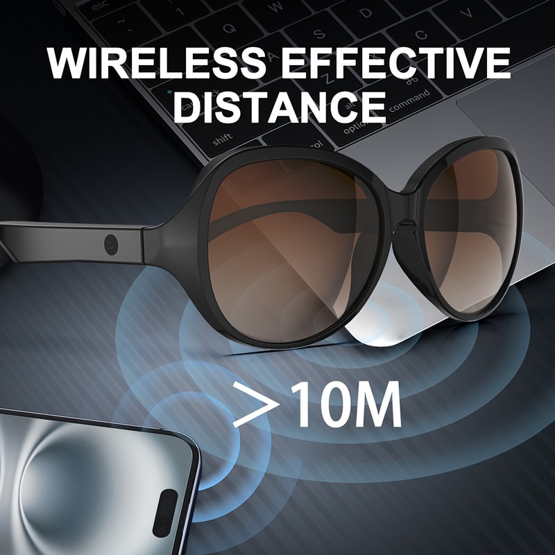 Black Wireless Smart Glasses Sports Headset, Unisex Design, USB-C Rechargeable Bluetooth Connectivity