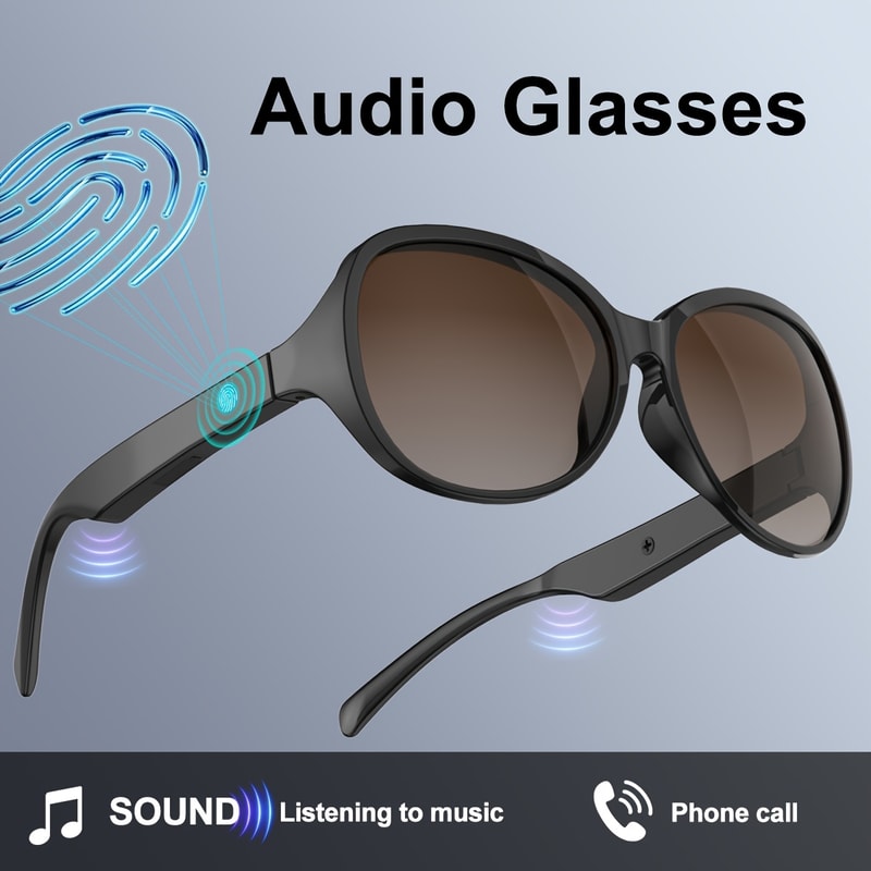 Black Wireless Smart Glasses Sports Headset, Unisex Design, USB-C Rechargeable Bluetooth Connectivity