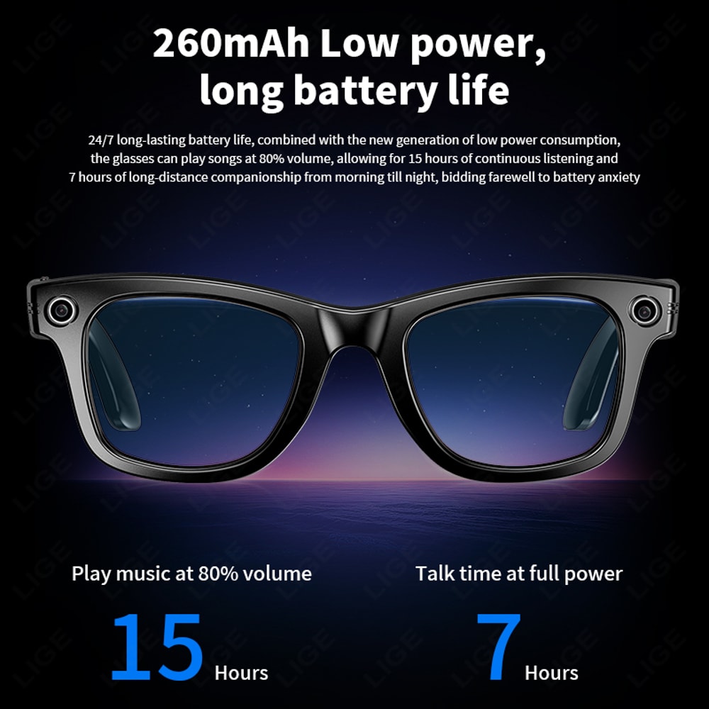 Smart Glasses Recording Videos AI Photo Recognition & Translation, Waterproof Bluetooth Glasses