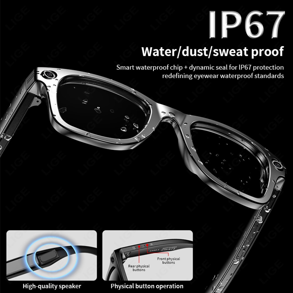 Smart Glasses Recording Videos AI Photo Recognition & Translation, Waterproof Bluetooth Glasses