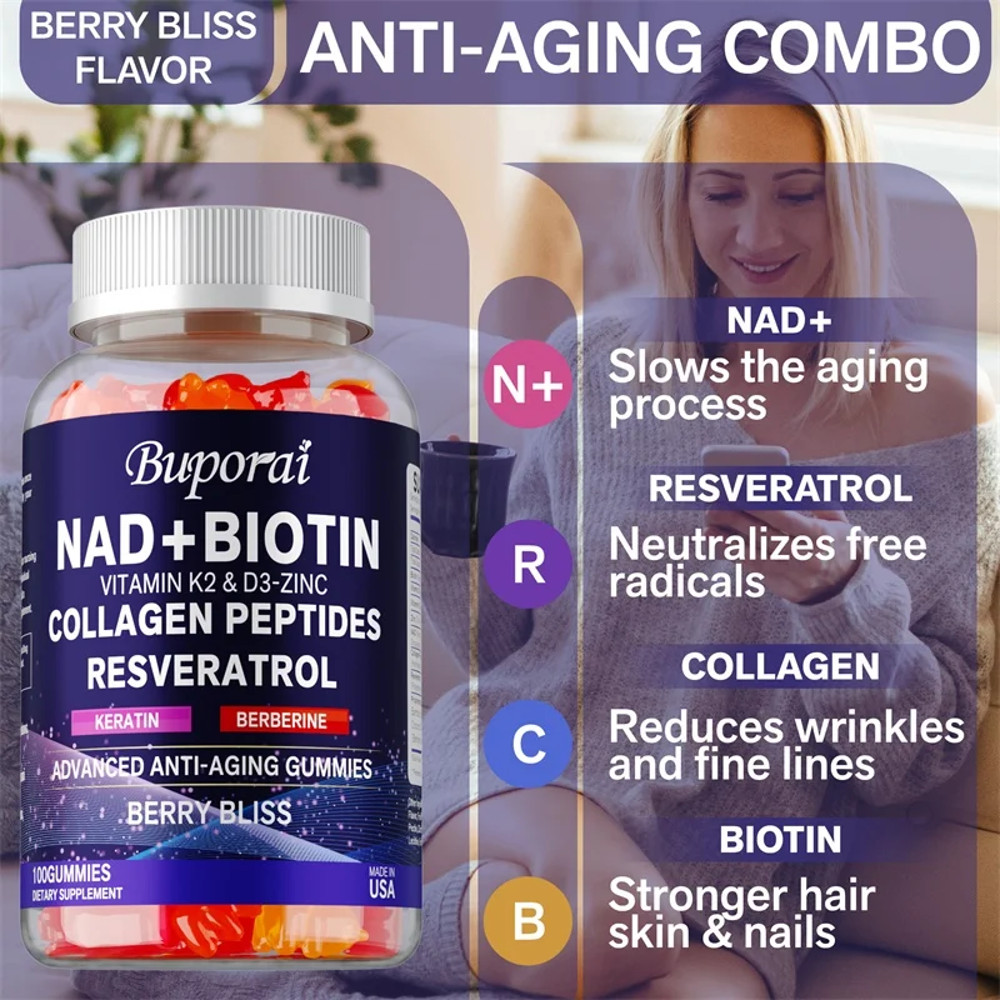NAD Resveratrol Berberine  Biotin AntiAging Gummies Supports Cellular Energy Repair  Healthy Metabo 4