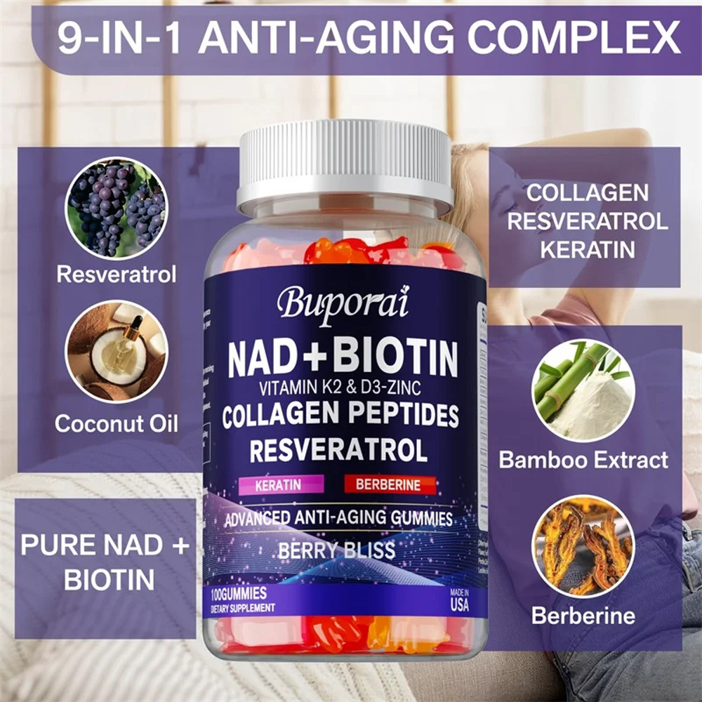 NAD Resveratrol Berberine  Biotin AntiAging Gummies Supports Cellular Energy Repair  Healthy Metabo 5