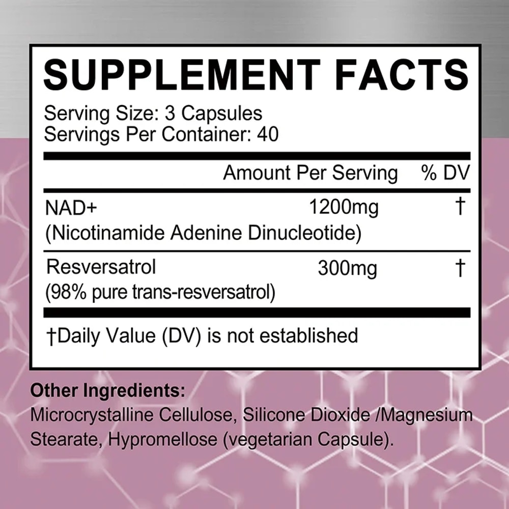 NAD Resveratrol Supplement Pure AntiAging Pills For Cellular Health Natural Energy Immune Support 1