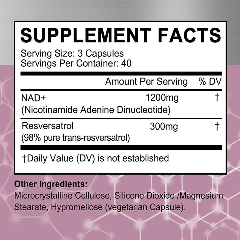 NAD Resveratrol Supplement Pure AntiAging Pills For Cellular Health Natural Energy Immune Support 1