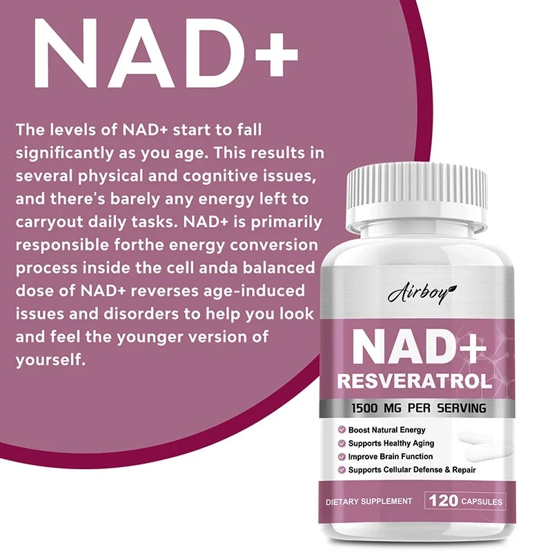 NAD Resveratrol Supplement Pure AntiAging Pills For Cellular Health Natural Energy Immune Support 2