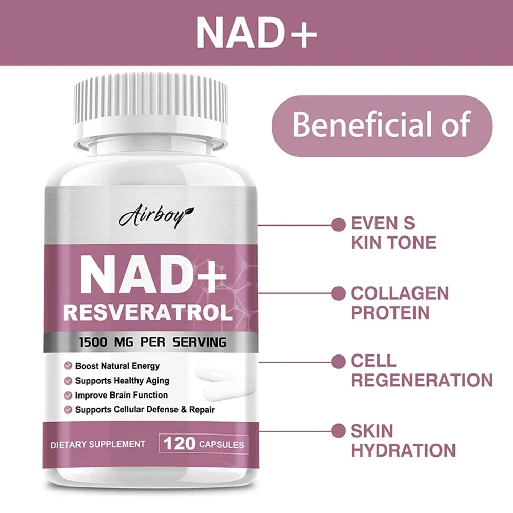 NAD Resveratrol Supplement Pure AntiAging Pills For Cellular Health Natural Energy Immune Support 3