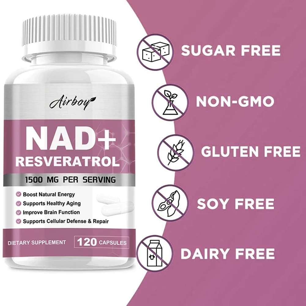 NAD Resveratrol Supplement Pure AntiAging Pills For Cellular Health Natural Energy Immune Support 5