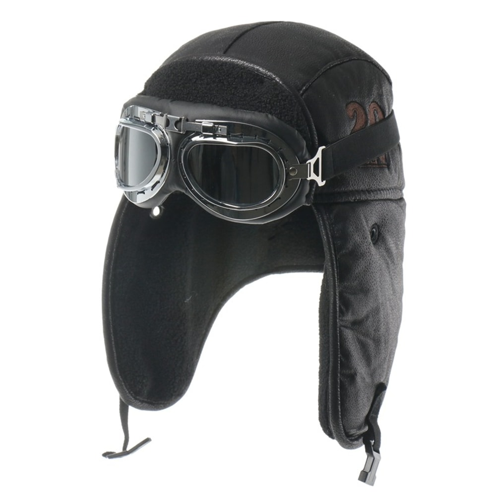 SupSindy Men Winter Bomber Hat With Goggles Warm Leather Pilot Ushanka Earflap Hat Motorcycle Windp