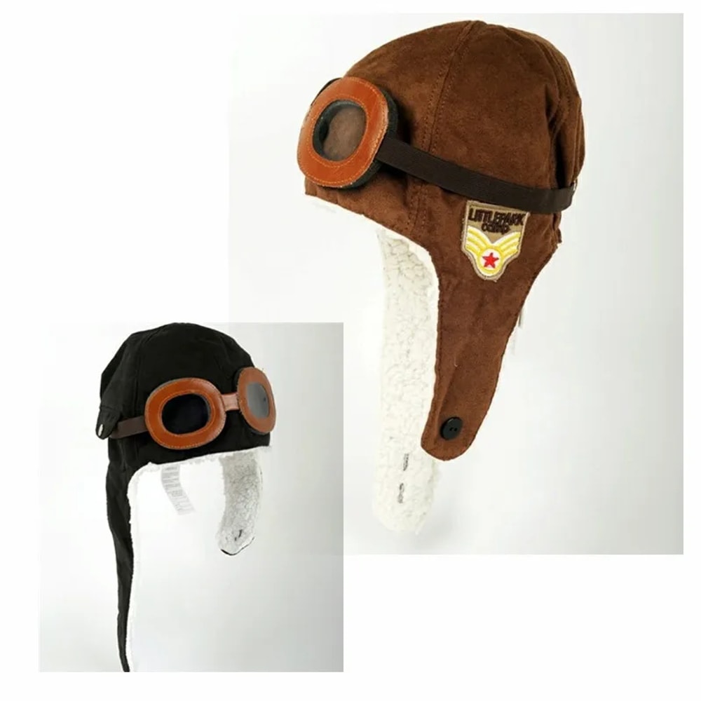 Winter Boys and Girls Pilot Hat Baby Knitted Plus Velvet Warm Hat with Lei Feng Earmuffs, Toddler Kids Hat