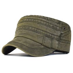 vintage casual washed cotton flat top hat adjustable military caps for men & women, unique four seasons classic outdoor
