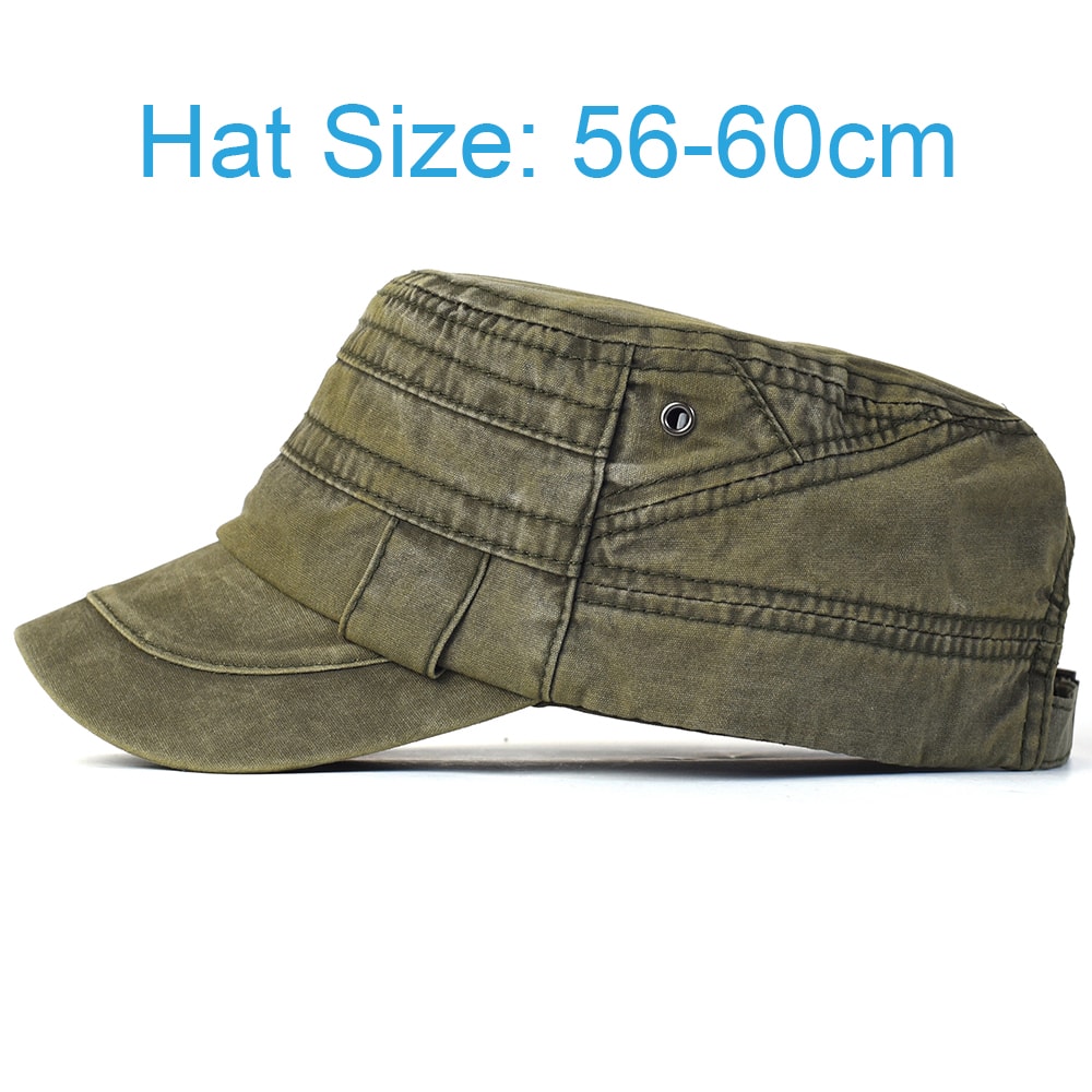 Vintage Casual Washed Cotton Flat Top Hat Adjustable Military Caps for Men & Women, Unique Four Seasons Classic Outdoor