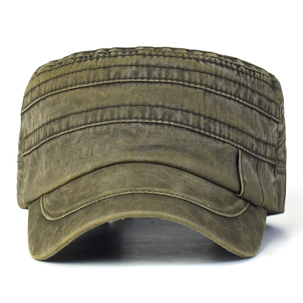 Vintage Casual Washed Cotton Flat Top Hat Adjustable Military Caps for Men & Women, Unique Four Seasons Classic Outdoor