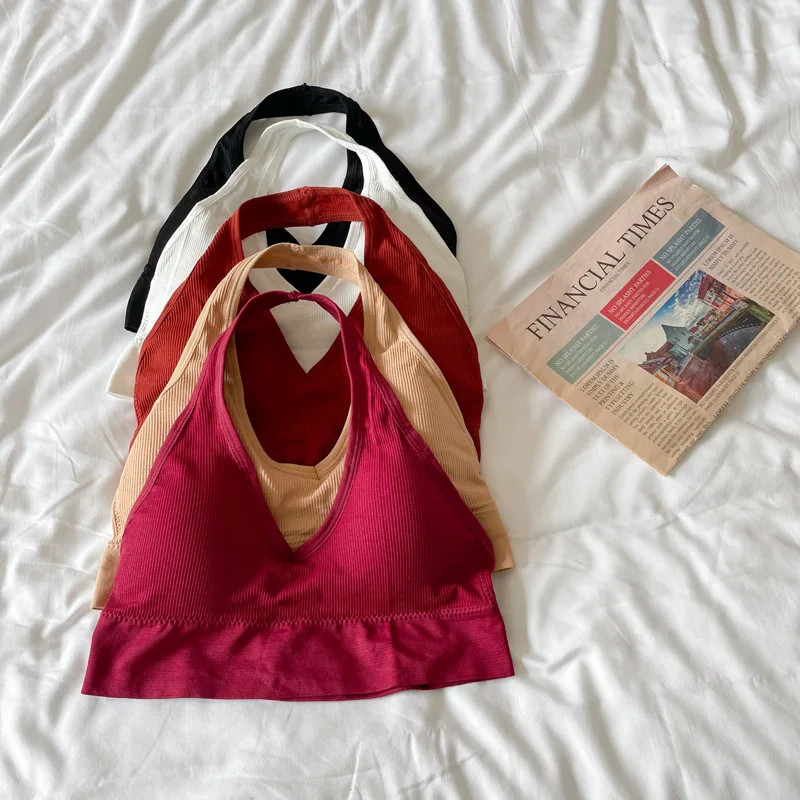 Sexy Halter Backless Bra, Wire-Free Soft Sport Bra for Interior Layering, Hanging Neck Camisole with Beauty Back