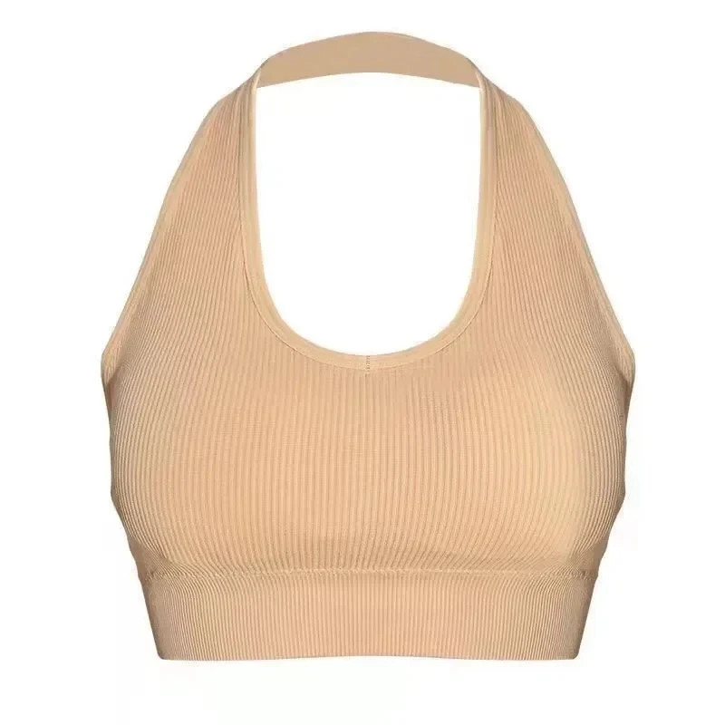 Sexy Halter Backless Bra, Wire-Free Soft Sport Bra for Interior Layering, Hanging Neck Camisole with Beauty Back