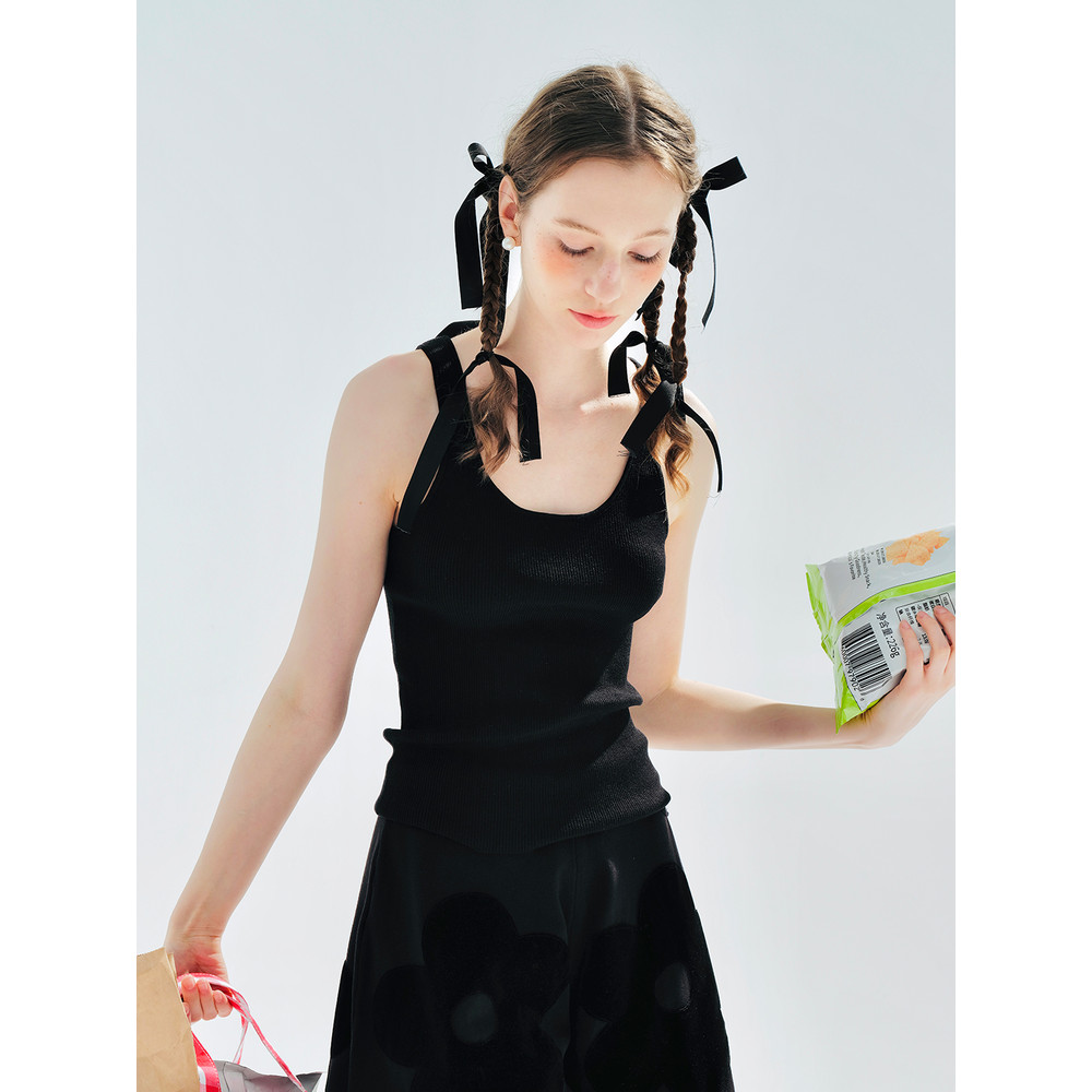 Basic Black Sling Tank Top Soft Knit Daily Wear For An Effortless Stylish Look 0