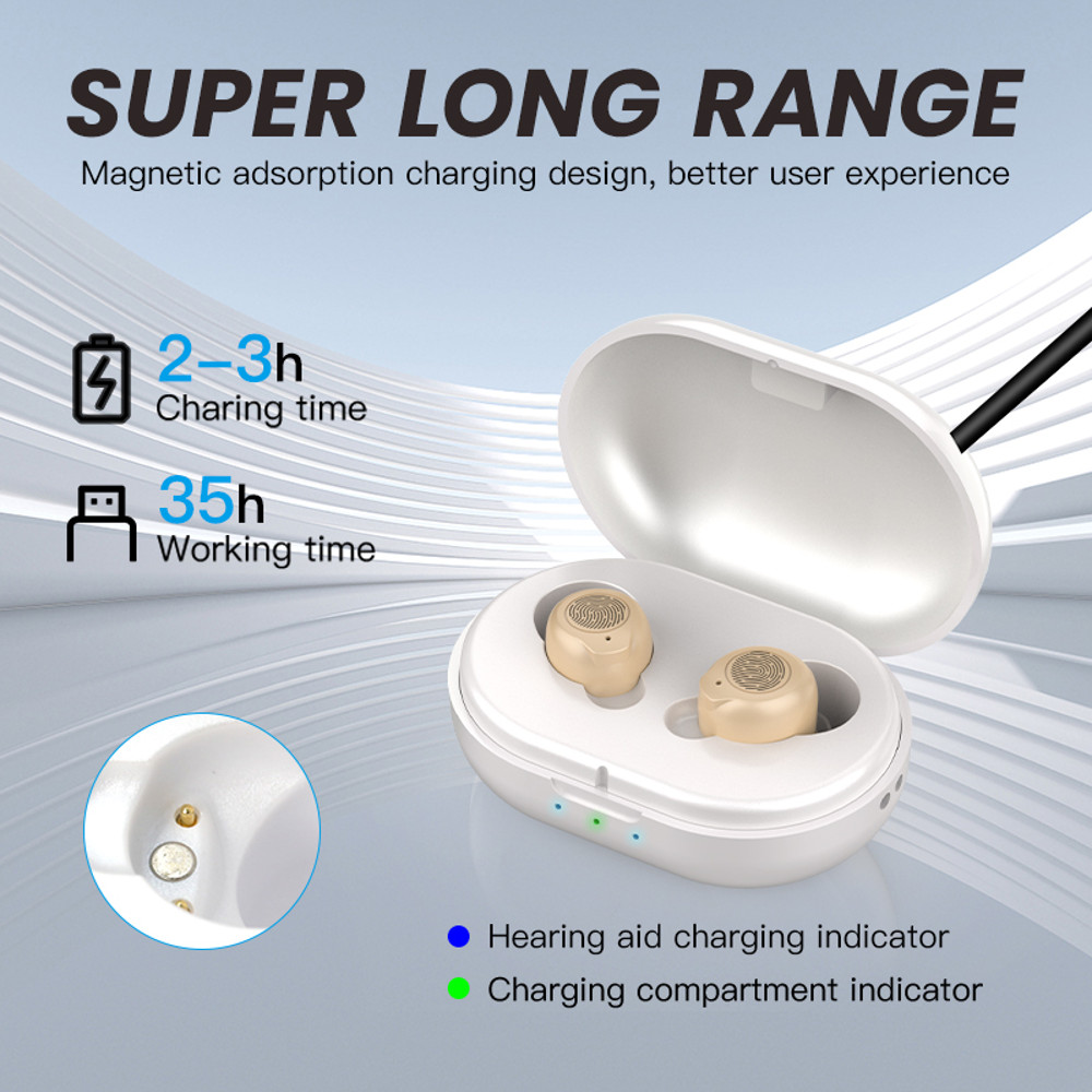 Touch Control One Pair Rechargeable Hearing Aids Mini Sound Amplifier For The Elderly  Seniors With 1