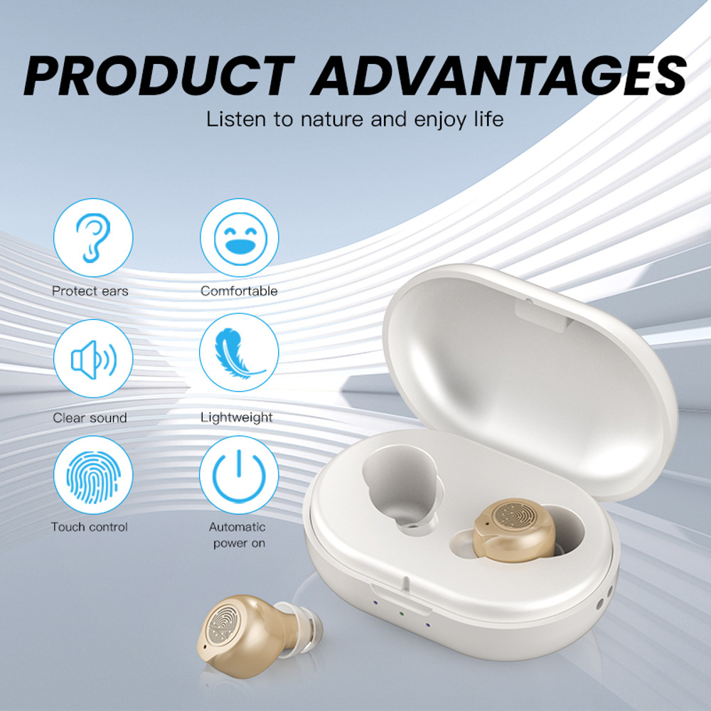 Touch Control One Pair Rechargeable Hearing Aids Mini Sound Amplifier For The Elderly  Seniors With 3