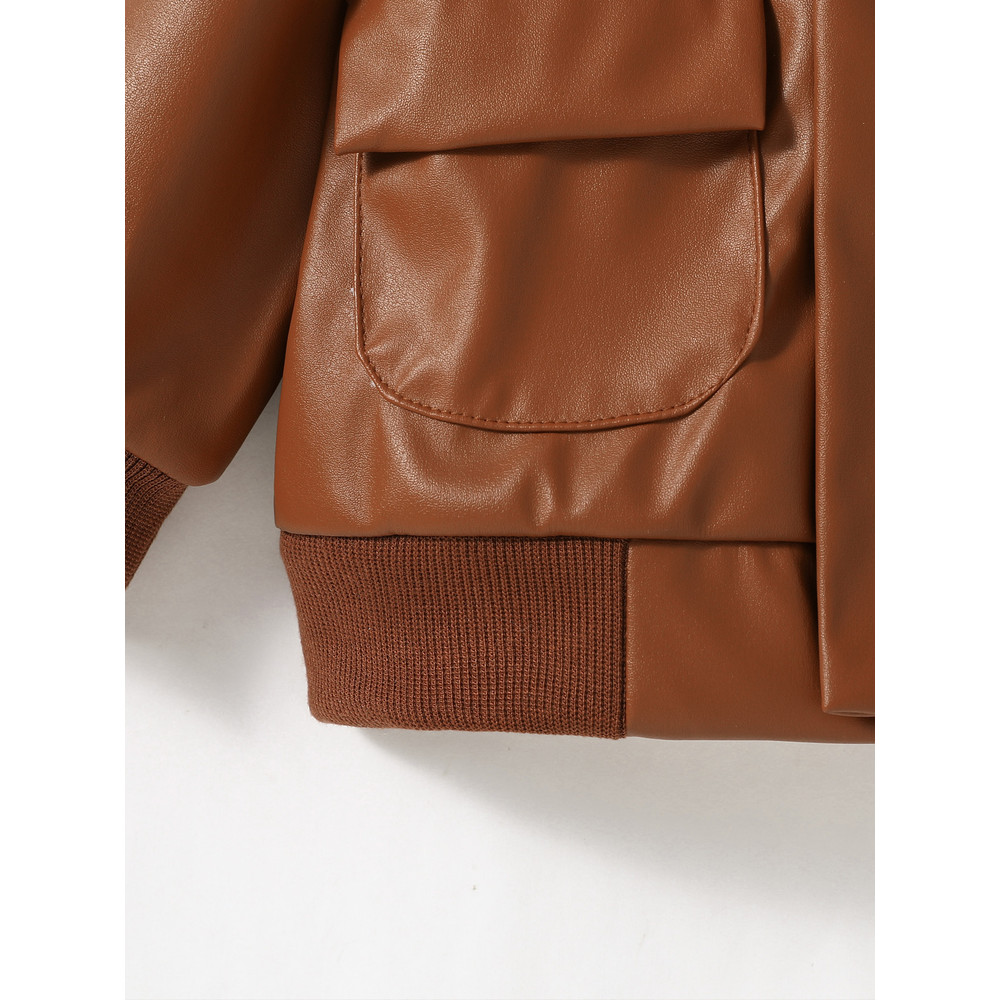 2024 New Baby Boys PU Leather Jacket, 1-3Y Fall Winter Leather Coat with Turn-Down Collar, Zipper, Fashion Outwear