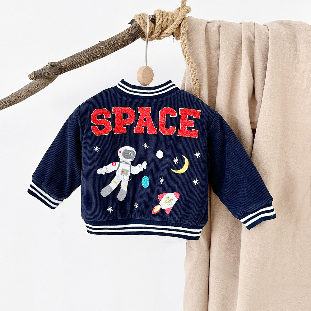 Baby Winter Clothes, Infant Boys Astronaut Jacket with Cartoon Print, Cotton Thick Warm Coat for Kids Outerwear