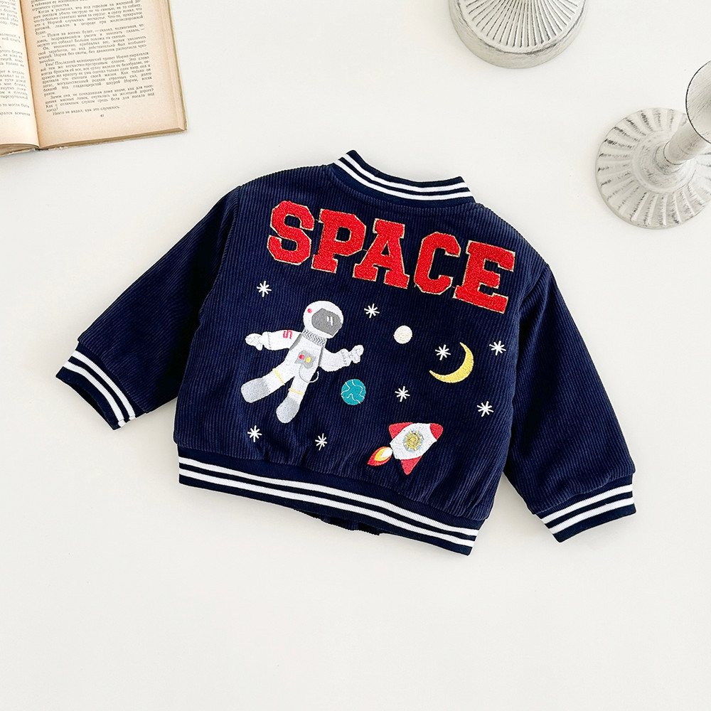 Baby Winter Clothes, Infant Boys Astronaut Jacket with Cartoon Print, Cotton Thick Warm Coat for Kids Outerwear