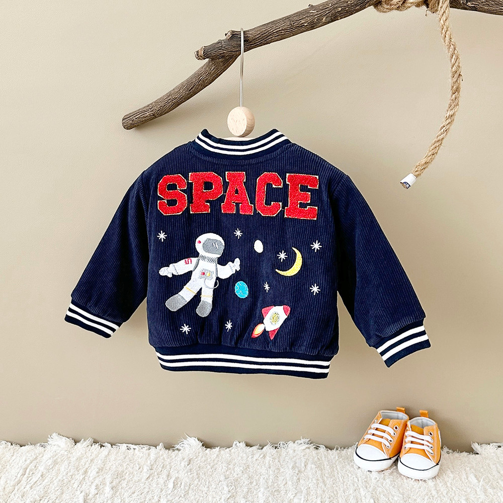 Baby Winter Clothes, Infant Boys Astronaut Jacket with Cartoon Print, Cotton Thick Warm Coat for Kids Outerwear