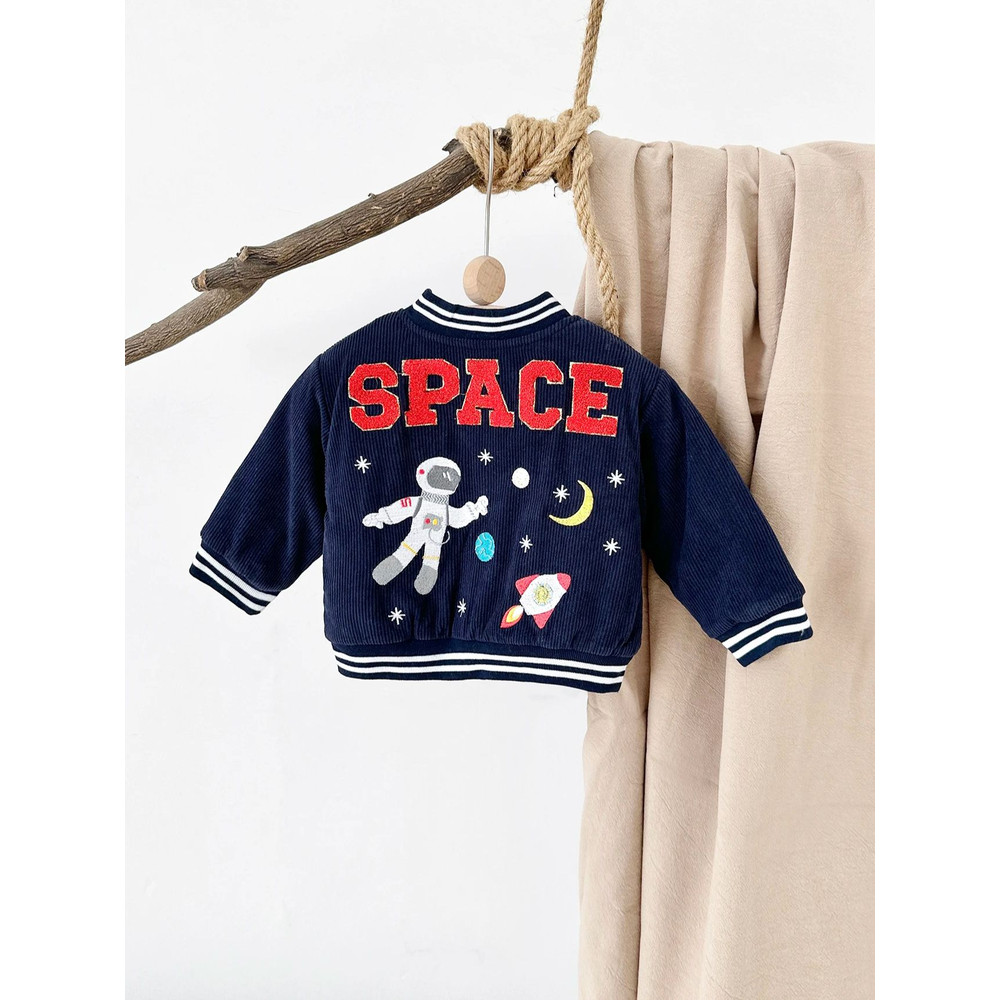 Baby Winter Clothes, Infant Boys Astronaut Jacket with Cartoon Print, Cotton Thick Warm Coat for Kids Outerwear