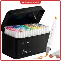 dual tip alcohol markers professional art marker set for artists, brush & broad tips, drawing, coloring, painting