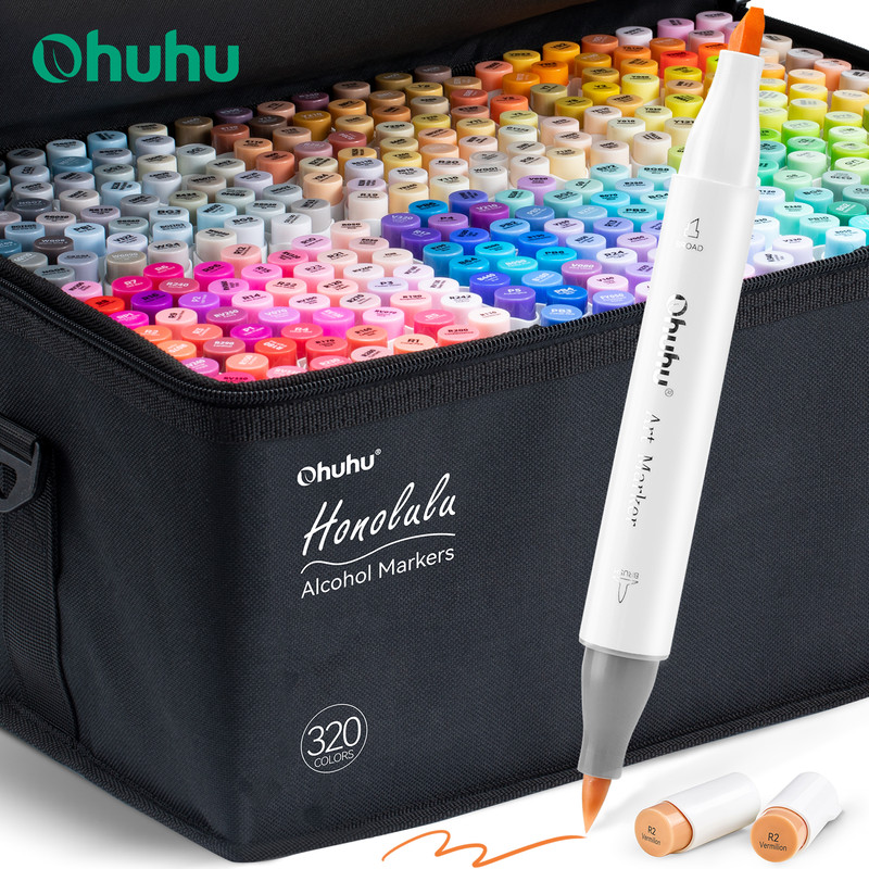 Ohuhu Honolulu Colors Alcohol Art Markers, Dual Tip Refillable Marker Pen Set for Professional Sketching, Drawing