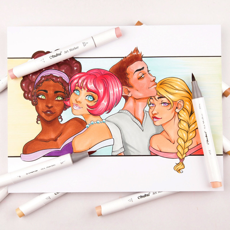 Ohuhu Honolulu Skin Colors Alcohol Art Markers, Dual Tip Refillable Marker Pen Set for Sketching, Illustration