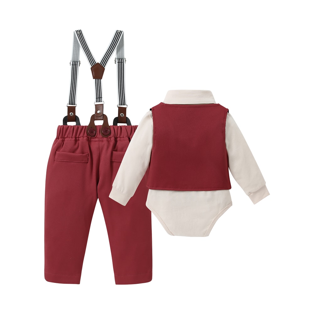 Baby Boy Clothes Wedding Outfit Suits, Infant Boy Gentleman Set with Dress Shirt, Vest, Suspenders, Pants, Bowtie